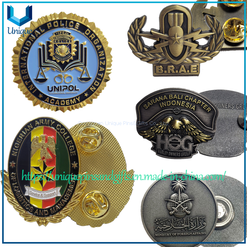 Broche militar del metal del oro de encargo 3D, Pin antiguo de la solapa de la insignia del metal de la policía del níquel 