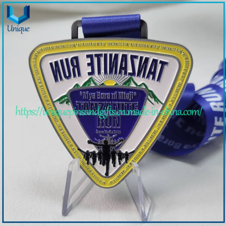 Medalla deportiva de Tanzania de diseño personalizado, medallón de premio de impresión UV de esmalte suave con cinta de impresión de transferencia de calor