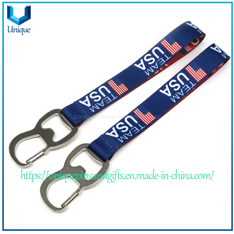 Cordones impresos con bandera estadounidense personalizados con abridor de botellas y correas largas o cortas