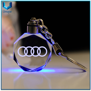 Llavero de cristal con luz LED con logotipo de impresión personalizado, llavero de recuerdo de cristal con logotipo grabado en 3D con caja de regalo 