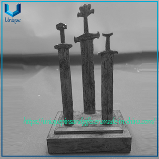 Estatua personalizada con diseño de espada 3D de 17cm, estatua de premio de trofeo de aleación de resina/Zinc para regalo de recuerdo de decoración del hogar con Base