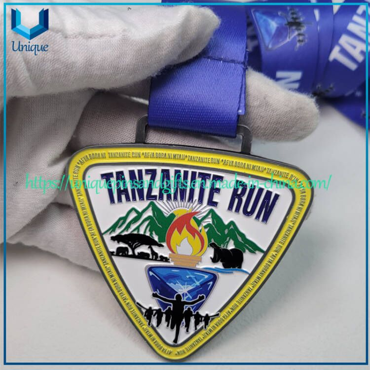 Medalla deportiva de Tanzania de diseño personalizado, medallón de premio de impresión UV de esmalte suave con cinta de impresión de transferencia de calor