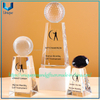 Trofeo de cristal personalizado con parte superior esférica: globo terráqueo, pelota de golf, opciones de forma de gema, base trapezoidal alta, patrones impresos y texto - para premios
