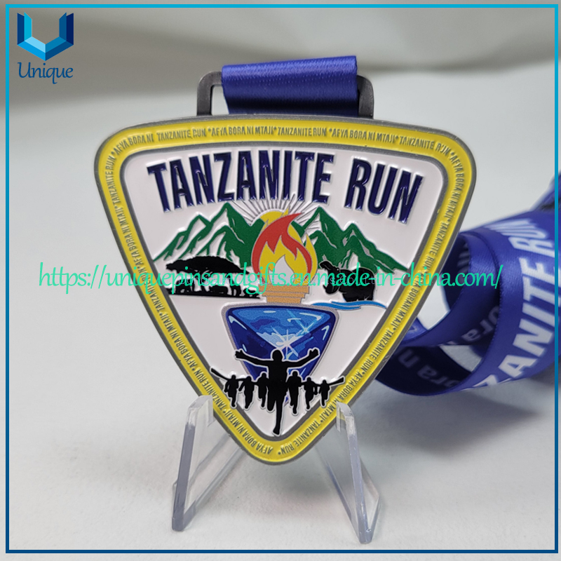 Medalla deportiva de Tanzania de diseño personalizado, medallón de premio de impresión UV de esmalte suave con cinta de impresión de transferencia de calor