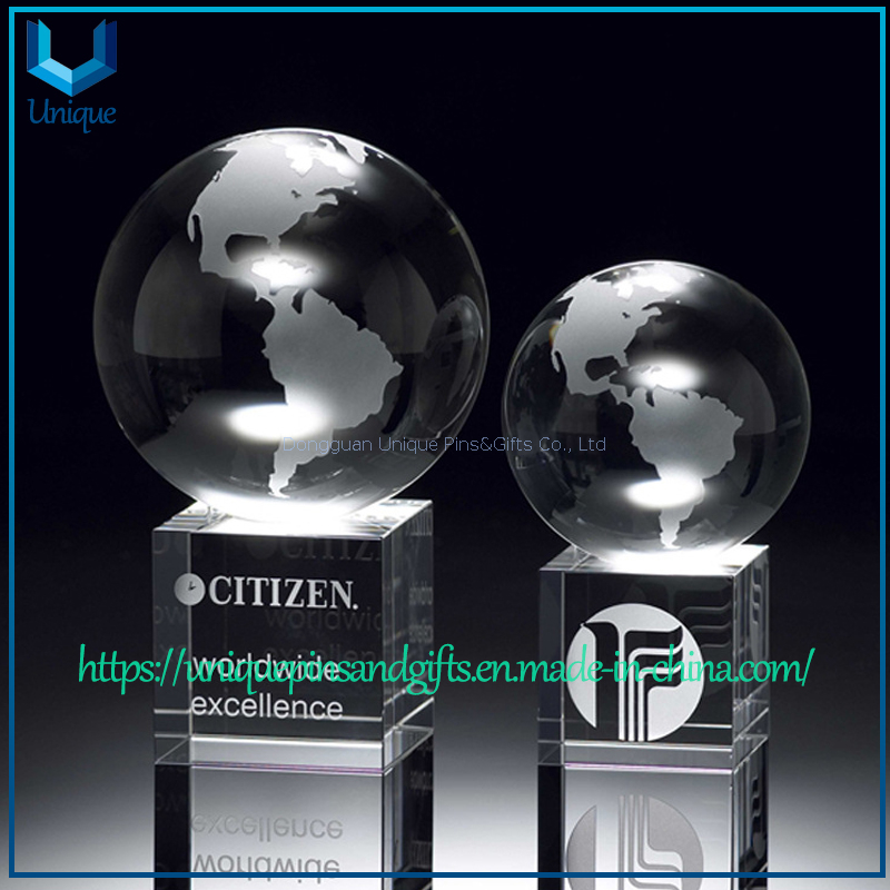 Trofeo de cristal personalizado, galardonado con premios de golf, en forma de rascacielos con una parte superior cóncava para incrustar una esfera.