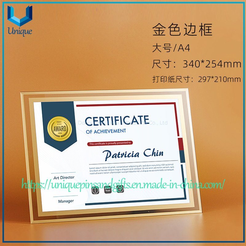 Portacertificados de acrílico/cristal, A3, A4, marco de soporte de exhibición standable para escritorio de certificado de documentos