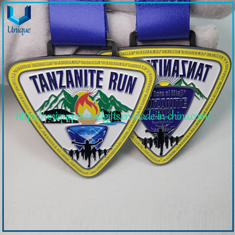 Medalla deportiva de Tanzania de diseño personalizado, medallón de premio de impresión UV de esmalte suave con cinta de impresión de transferencia de calor
