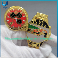 Pin de reloj 3D con solapa giratoria personalizado, broche de metal elegante de la colección Fench Pin, reloj 3D con emblema de coche Raching