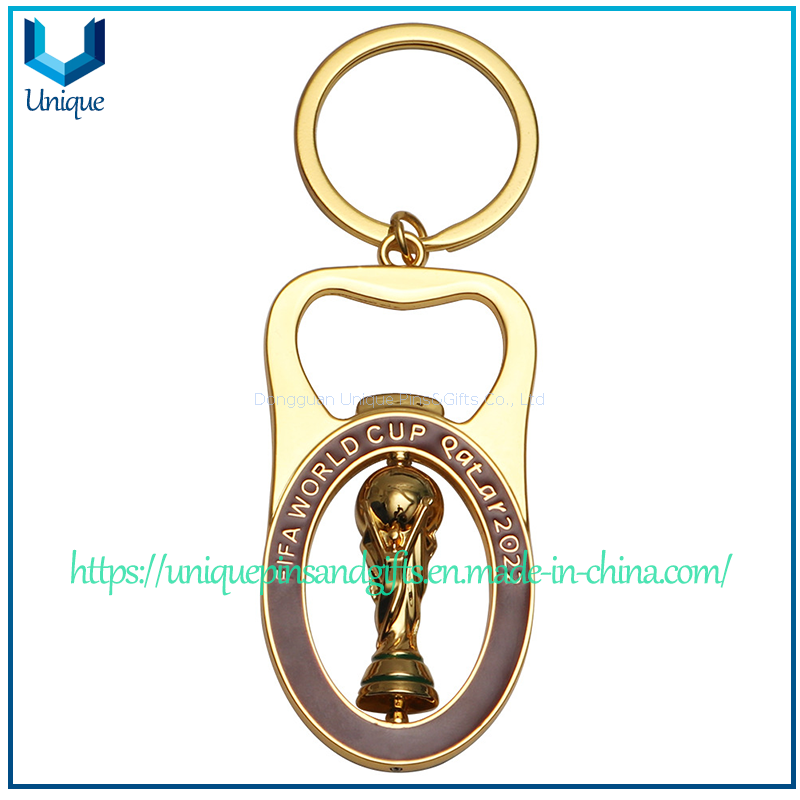 Llavero con abrebotellas personalizado con acabado brillante y esmaltado, logotipo de la Copa Mundial de la FIFA 2022, recorte giratorio 