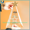 Trofeo de cristal triangular personalizado: estrella de metal de cinco puntas en oro, plata, placa de cobre en la parte superior, cuerpo con patrón de estrella de cinco puntas, texto personalizado - para premios