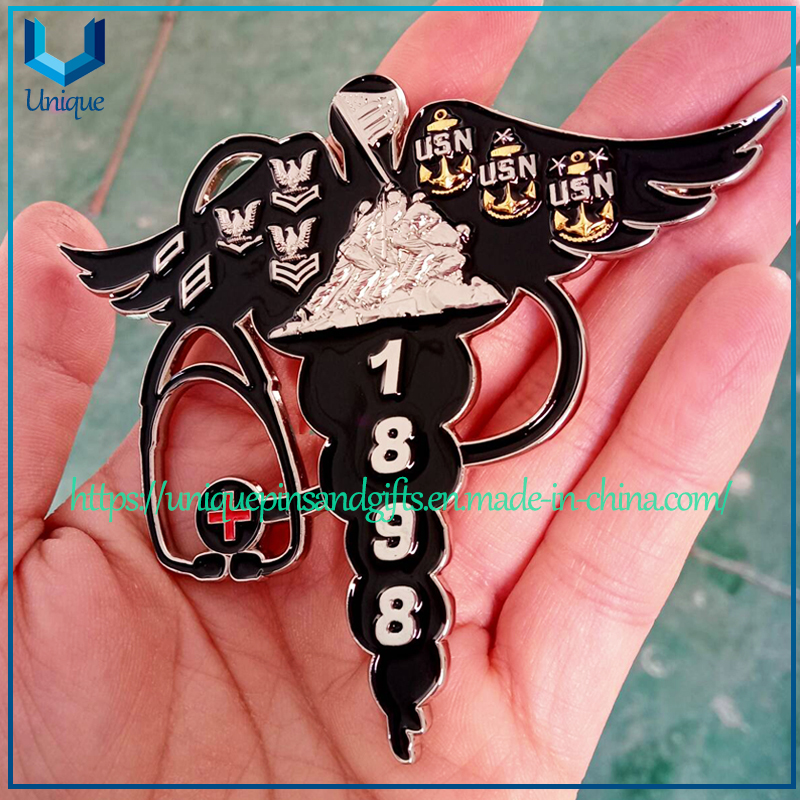 Personalizar artesanías de metal de 3,5 pulgadas de altura, moneda de medalla militar HM RANKS de la Armada de EE. UU., moneda conmemorativa chapada en dos tonos 3D