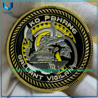 Moneda conmemorativa de doble cara personalizada de la Armada Real de Malasia con borde de cuerda doble 3D