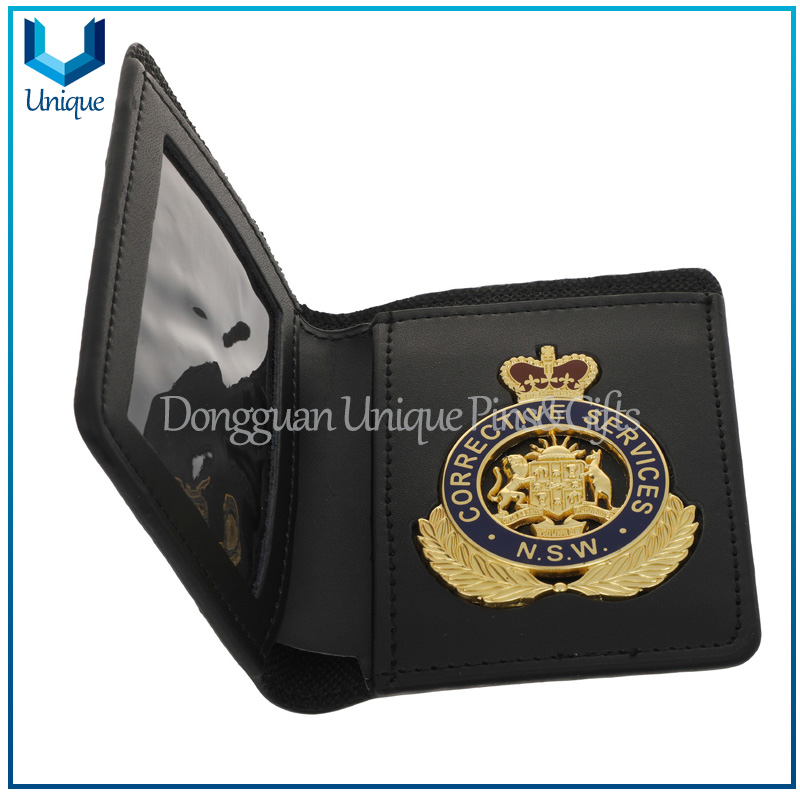 Insignia de policía de alta calidad, cubierta de cuero/oro 3D/placa de policía plateada de Ecuador con soporte de cuero genuino + cadena de bolas, emblema de policía