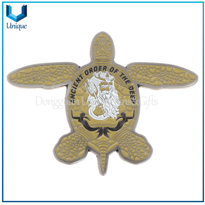 Moneda de tortuga Shellback 3D personalizada, moneda de desafío conmemorativa de estilo de moda de níquel negro para regalos de recuerdo
