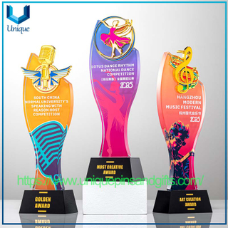Trofeo de cristal de micrófono de baile de música personalizada, competencia de piano de discurso de ballet de baile que otorga trofeo