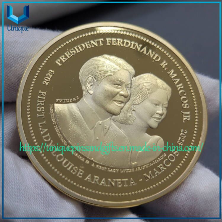 Monedas de medalla del Presidente de Filipinas, diseño personalizado de alta calidad, moneda conmemorativa chapada en oro/plata de doble cara