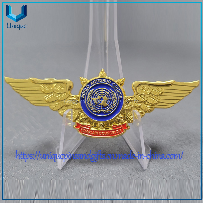 Insignia de medalla de premio de bronce de alta calidad, oro 3D personalizado, Pin de solapa de Metal Elbme del Consejo Mundial Antidrogas de Ecuador