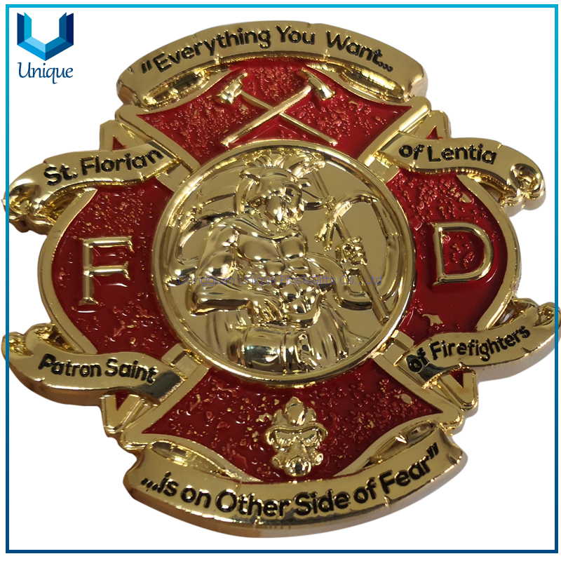 Personalizar dise&ntilde;o, st. Moneda Florian Firefrighter, moneda de desaf&iacute;o 3D plateada en oro