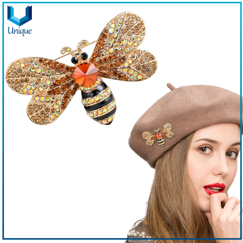 Joyería de moda Sombrero de rhinstone Pin, broches de metal con diamante, broches de cisne de ojo de gato, broche elegante de cristal