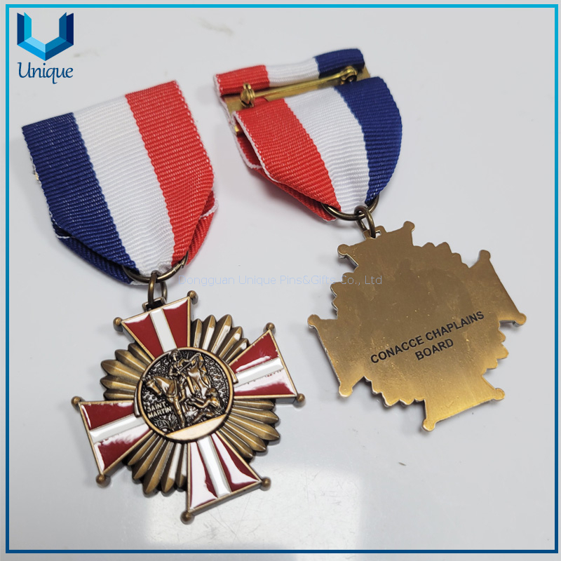 Medalla Martin de Tours personalizada, medalla chapada en cobre antiguo 3D, medalla de bronce militar de alta calidad con cinta y pasador de seguridad 