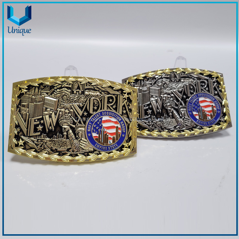 Artesanía de metal al por mayor de fábrica, hebilla de cinturón de cuero de aleación de zinc personalizada 3D, hebilla de metal recortada de moda, diseño personalizado de hebilla de cinturón