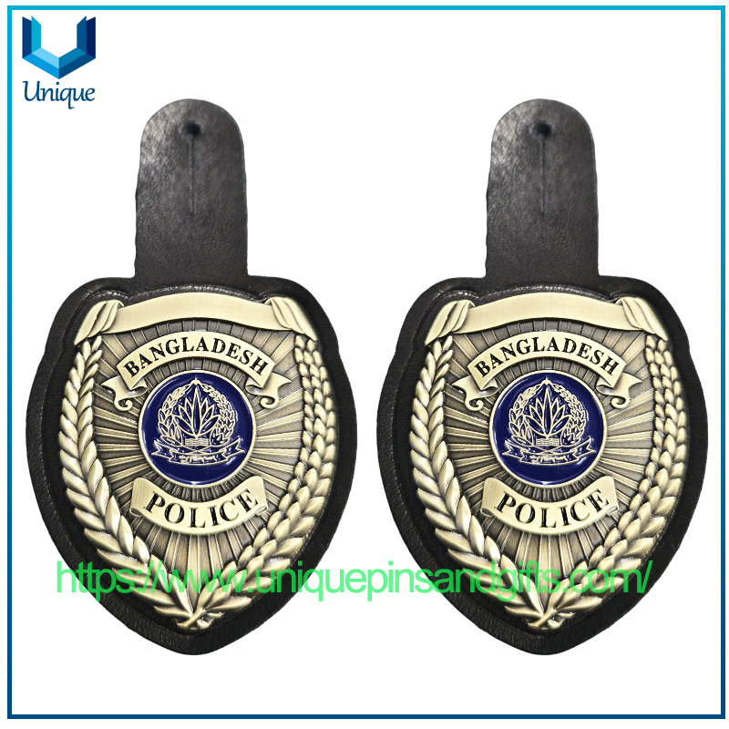 Insignia de metal Personalizada de alta calidad Po-lice con soporte de cuero de vaca para Po-Lice de Bangladesh (1) 