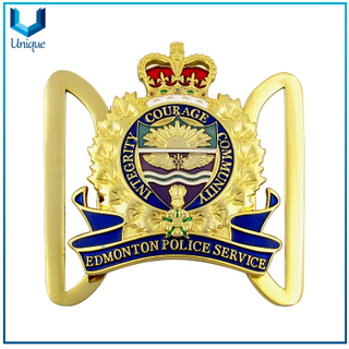 Personalice la hebilla de la cintura de la corona, la hebilla de la Policía Militar de Oro 3D, la hebilla de cinturón de cuero del esmalte de alta calidad para los regalos promocionales