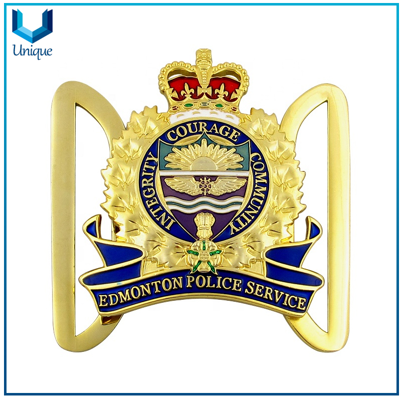 Personalice la hebilla de la cintura de la corona, la hebilla de la Policía Militar de Oro 3D, la hebilla de cinturón de cuero del esmalte de alta calidad para los regalos promocionales
