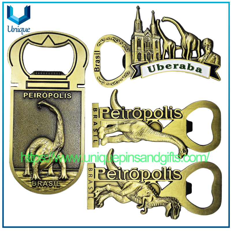 Etiqueta engomada personalizada del imán del refrigerador del cobre del patrón del dinosaurio del logotipo de la ciudad del Metal de Brasil PEIROPOLIS Uberaba