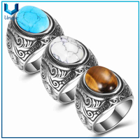 Hombre de moda personalizado Punk Jewelry de piedra turquesa Anillos de acero inoxidable