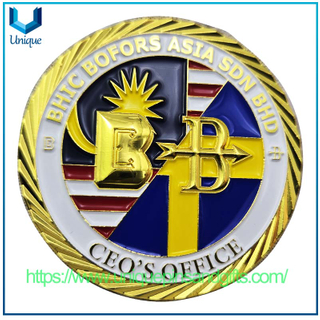 Moneda de metal de diamante de oro electroplatante de doble cara personalizada Moneda conmemorativa BHIC BOFORS ASIA SDN BHD CONOCE CONMEMORATIVA