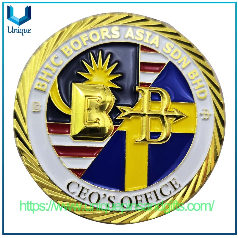 Moneda de metal de diamante de oro electroplatante de doble cara personalizada Moneda conmemorativa BHIC BOFORS ASIA SDN BHD CONOCE CONMEMORATIVA
