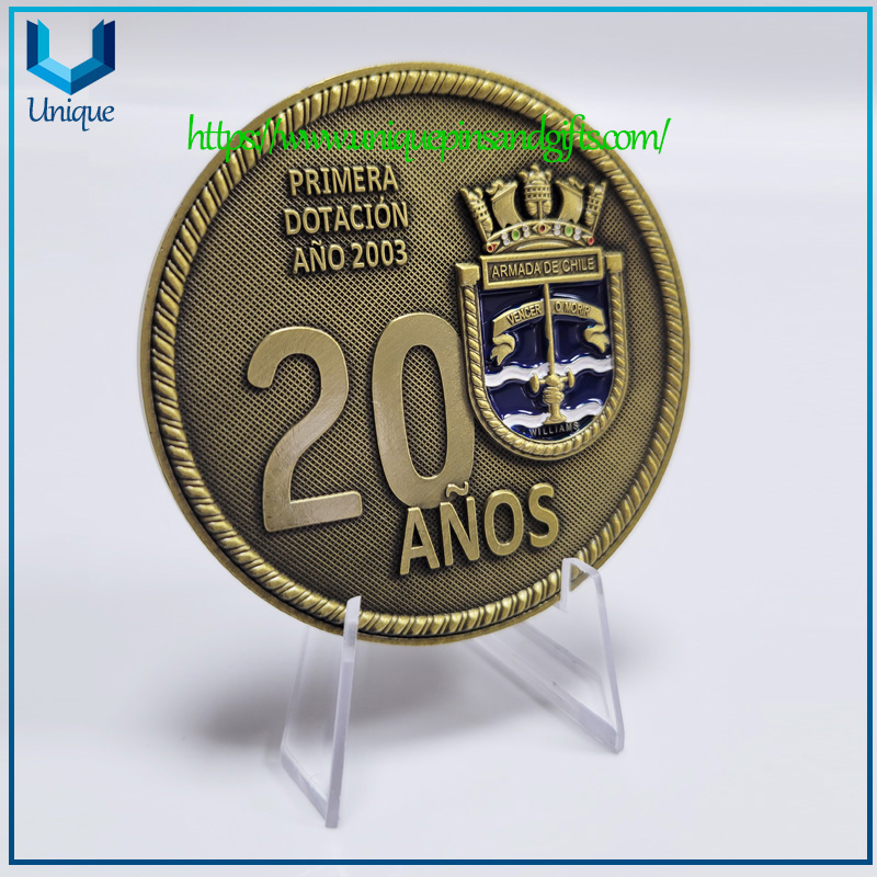 Doble 3D Chile 63,5 mm de di&aacute;metro Atnique cobre Armada Militar barco Desaf&iacute;o moneda-5