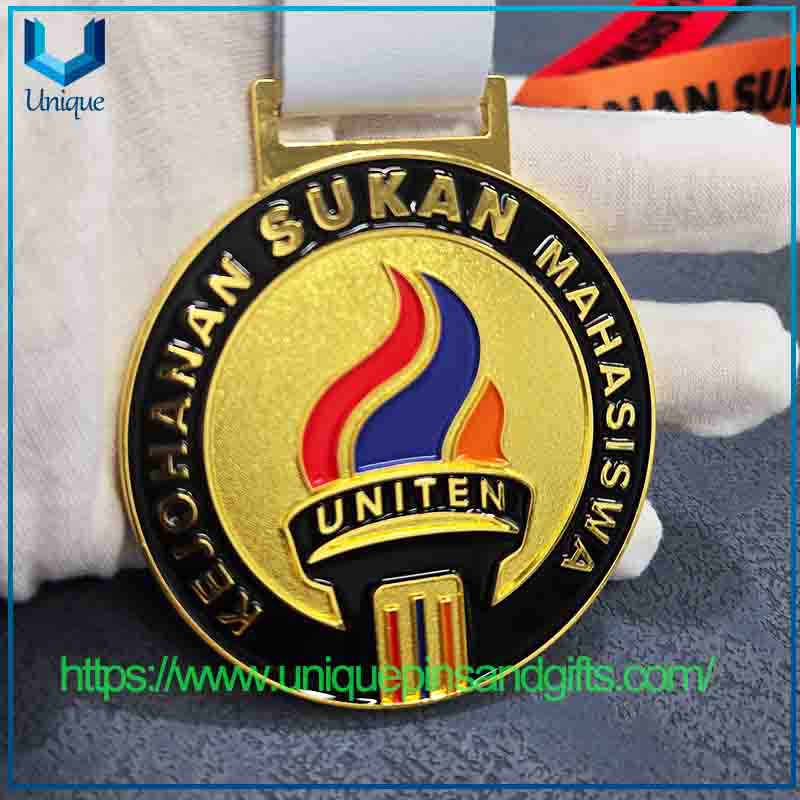 Medalla de metal 3D de Malasia de diseño personalizado, medalla escolar, medalla deportiva, medalla de maratón con cinta