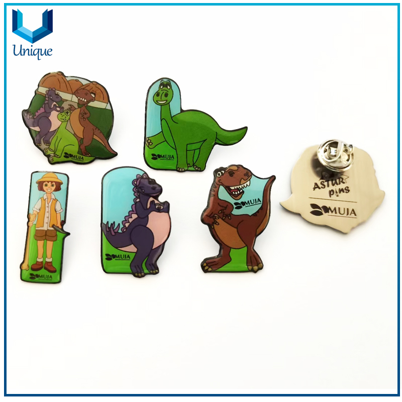 Pin de solapa Dinausor de metal, alfileres de dibujos animados, emblema animal de moda para regalos, broche de souvenir para promoción, insignia de impresión offset