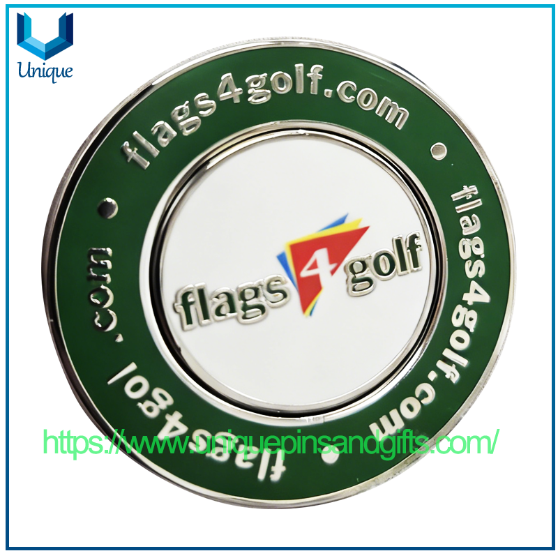 Marcador de pelota de golf de metal con logotipo personalizado y accesorios de golf con clip flexible