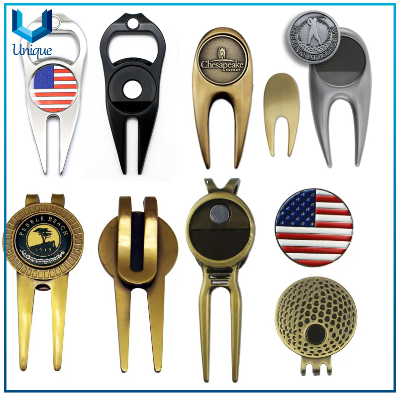 Logotipo personalizado para regalos de golf para regalos de golf, marcador de bola personalizado promocional con imán de clip Golf Green Fork Fork Divot Divot Tool