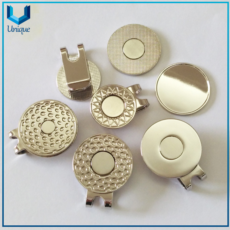 Disponible Stock en blanco Golf HatClip en 23 mm, 25 mm, 30 mm con magent, listo para enviar Golf Ballmarker HatClip en níquel para regalos de accesorios de golf