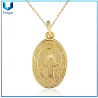 Fábrica al por mayor de joyería religiosa collar, mujeres chapado en oro 925 Alivio de plata esterlina cristiana Virgen María Colgante