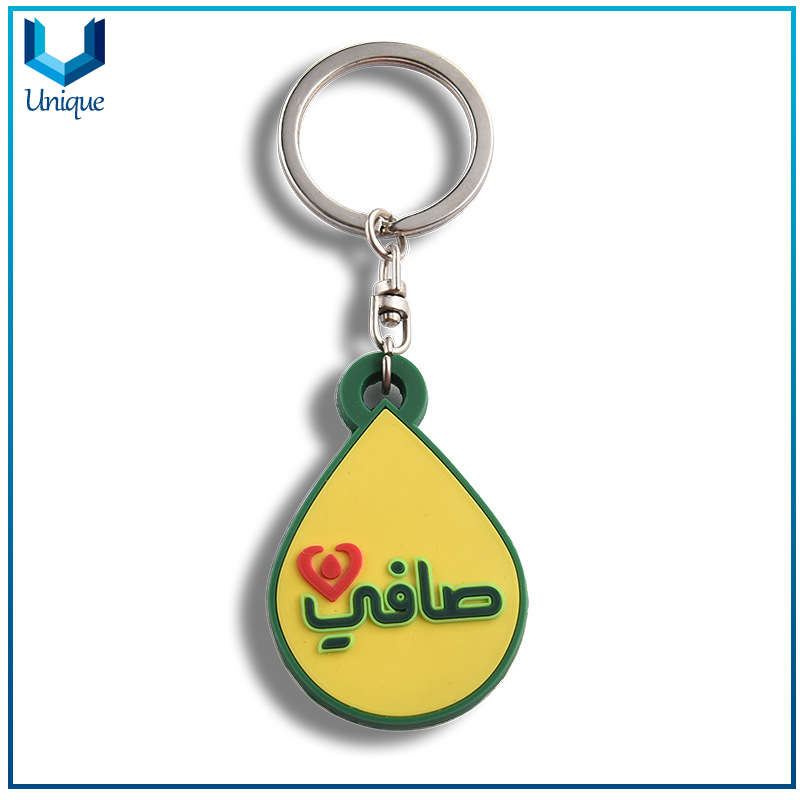 Moda Creative Water Drop Goma PVC Llavero, Personalice UAE Silicone Llavero con logotipo de la empresa para regalos de souvenir