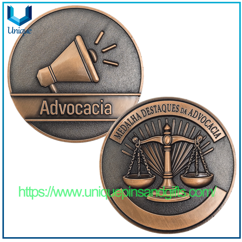 Moneda de recuerdo de medalla de excelencia legal personalizada de 2' con revestimiento antiguo 3D de Brasil para Advocacia