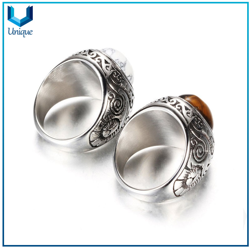 Hombre de moda personalizado Punk Jewelry de piedra turquesa Anillos de acero inoxidable