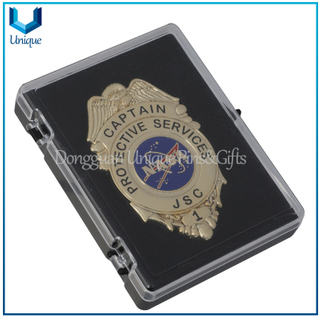 Personalice la fábrica de insignias de policía, exhibición de monedas conmemorativas, insignia de honor de oro 3D de cobre troquelado con soporte de cuero genuino + clip de cinturón de metal