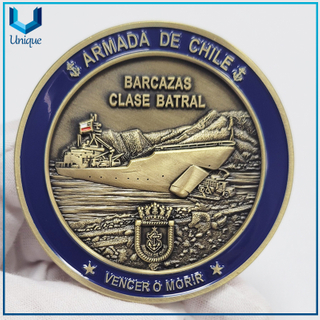 Barco Amanda De Chile 3D hecho a medida Latón antiguo Medalla de la Armada de 2,25 pulgadas Moneda de desafío con cápsula acrílica