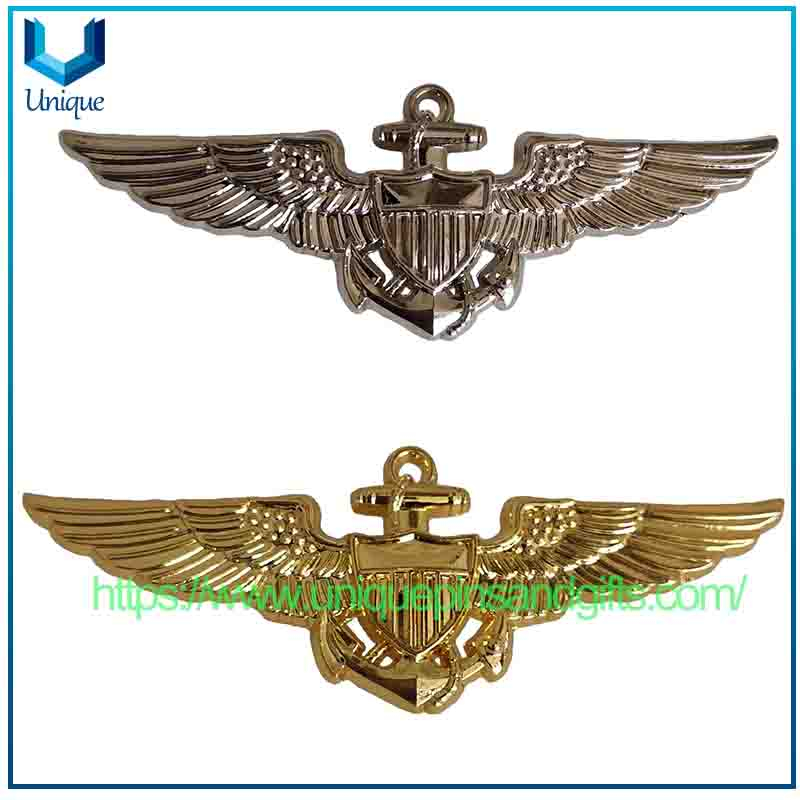 Emblema de insignia de pecho de piloto de aerolínea estadounidense de metal 3D personalizado, colección para entusiastas marítimos