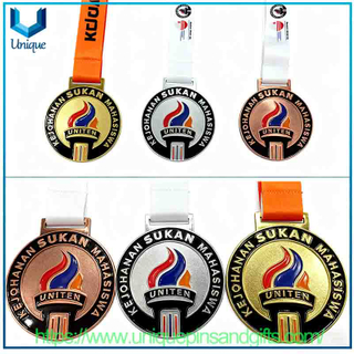 Medalla de metal 3D de Malasia de diseño personalizado, medalla escolar, medalla deportiva, medalla de maratón con cinta