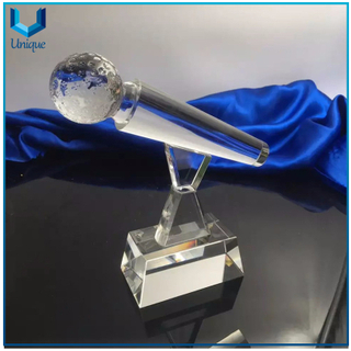 Trofeo de Premio de Premio de Micrófono de Clases Disponible, Sublimación personalizada Logo Souvenir Blank Crystal Micrófono 3D Trofeo