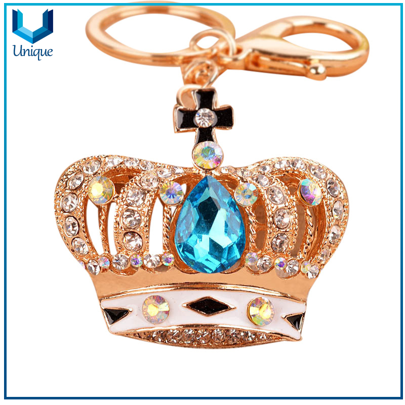 Llavero de la corona con la decoración de cristal, el llavero 3D de la moda rhystone 3D para los regalos promocionales