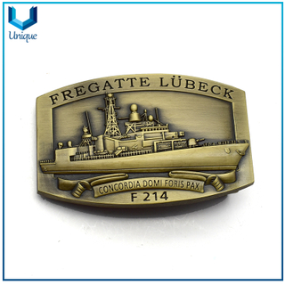 Personalice la fábrica de artesanías de metal de diseño, hebilla de metal de la Marina de Alemania en chapado de latón antiguo, hebilla de cinturón de policía militar 3D para honor regalos sovuenir