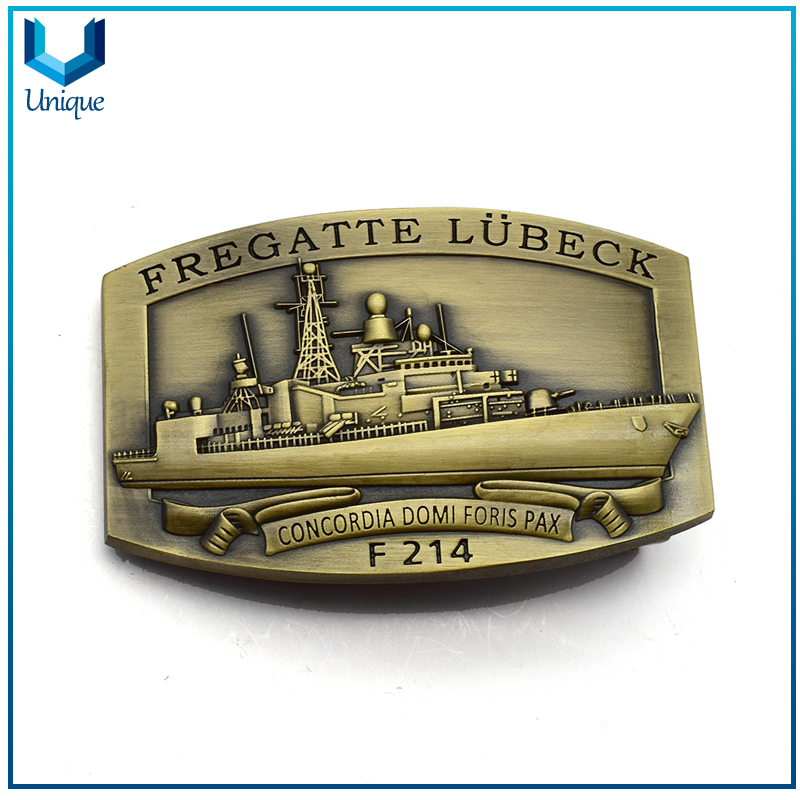 Personalice la fábrica de artesanías de metal de diseño, hebilla de metal de la Marina de Alemania en chapado de latón antiguo, hebilla de cinturón de policía militar 3D para honor regalos sovuenir